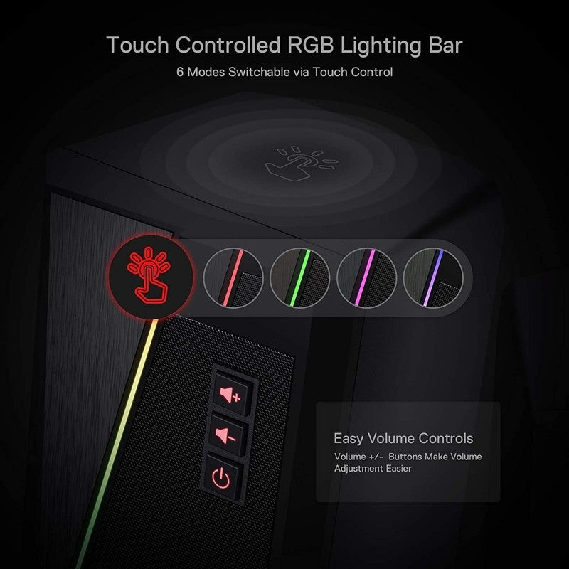GS520 RGB Desktop Speakers 2.0 USB PC Stereo LED 6 Modes 3.5mm4