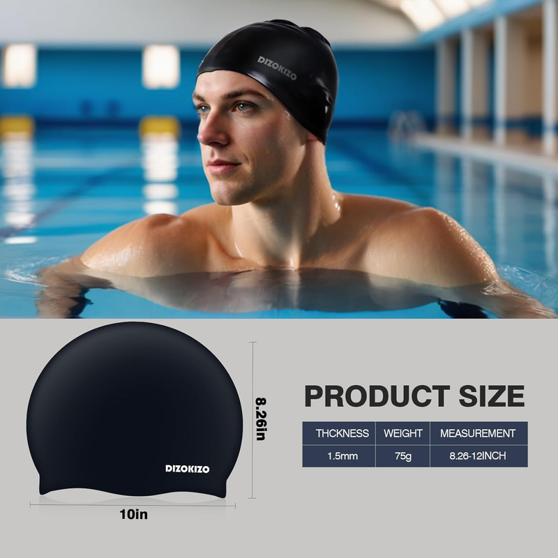 Unisex Silicone Swim Cap 2 Pack Waterproof Non Slip Swimming Cap5