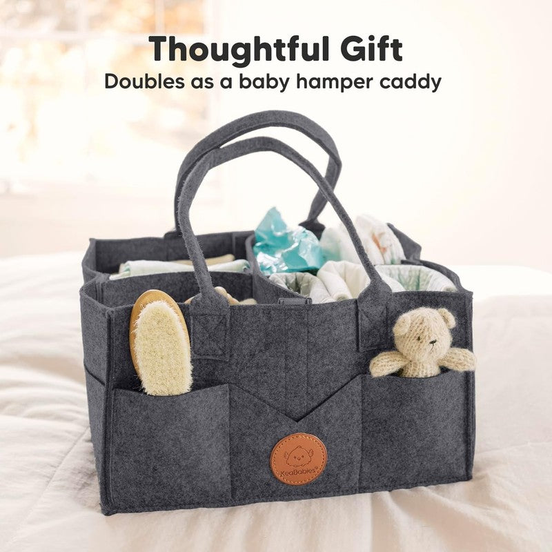 Baby Diaper Caddy Organizer w/ Handle, Portable Nursery & Car Storage Gray5