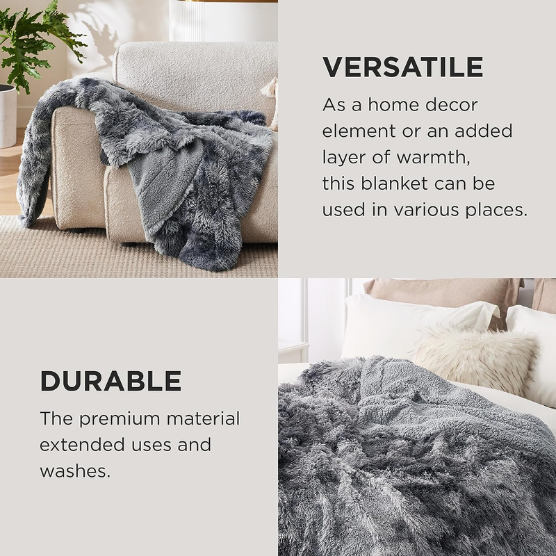 Gentlesoft Fluffy Fuzzy Faux Fur Throw Blanket for Couch, Soft Sherpa Fleece Coz3