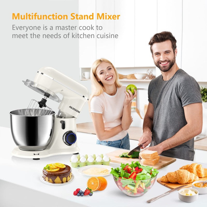 6.5 Qt Tilt Head Stand Mixer, 10 Speed, Almond Cream with Attachments NEW5