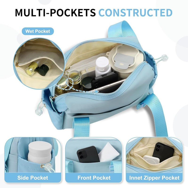 Mini Gym Bag Women Waterproof PU Fitness Tote Wet Compartment Sky Blue4