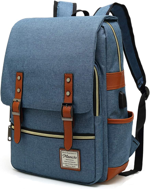 Vintage Laptop Backpack USB Charging Slim 15.6" Travel College Blue10