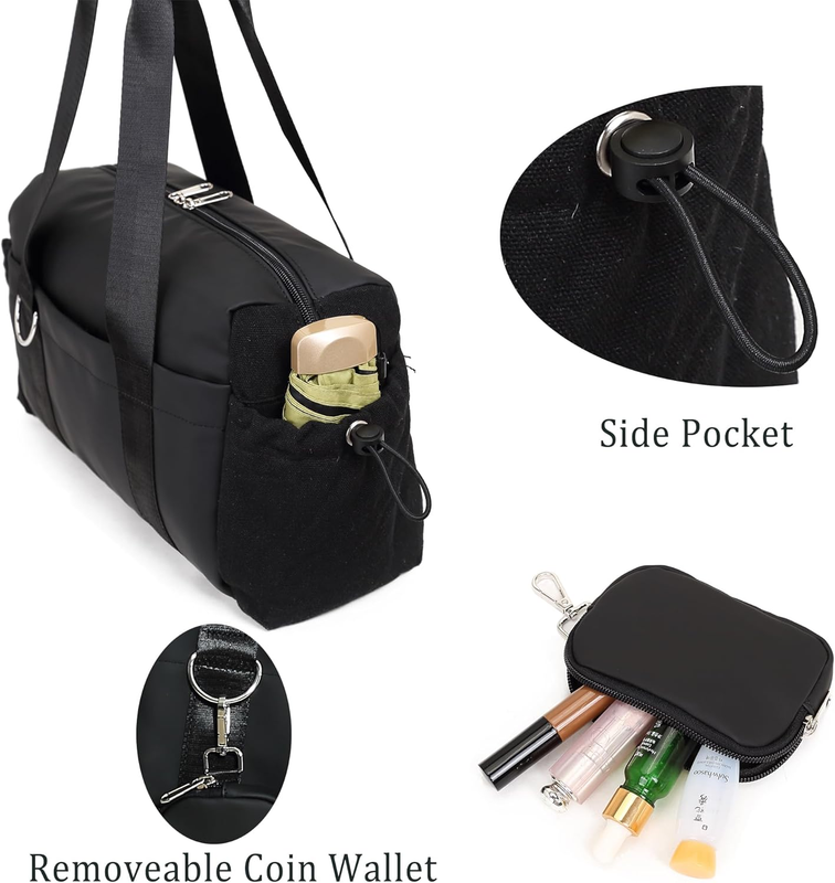 Everyday Mini Gym Bag Women 2.0 Tote Waterproof Travel Duffle Black Coin Wallet3