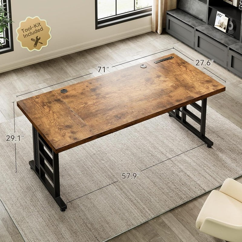 71" Executive Desk w/ USB Ports Large Modern Office Table Vintage1