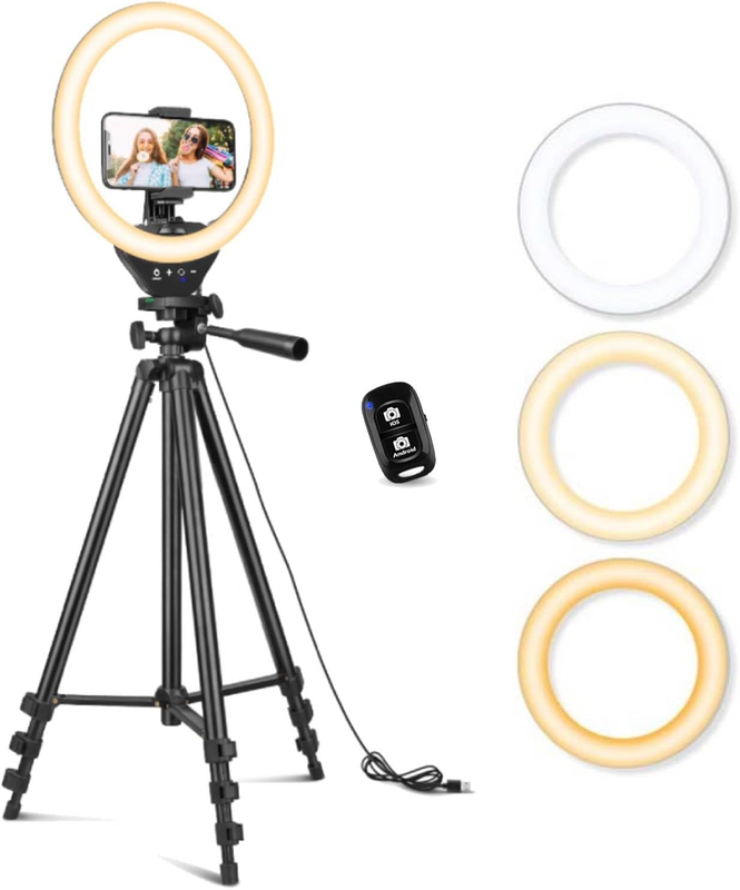 10" Ring Light w 50" Tripod Phone Holder LED for Live Stream Makeup YouTube8