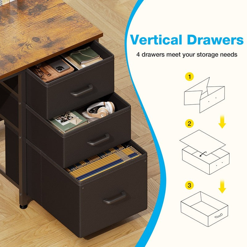 51 Inch Computer Desk with File Drawers & USB Power Outlets- Reversible Home Off2