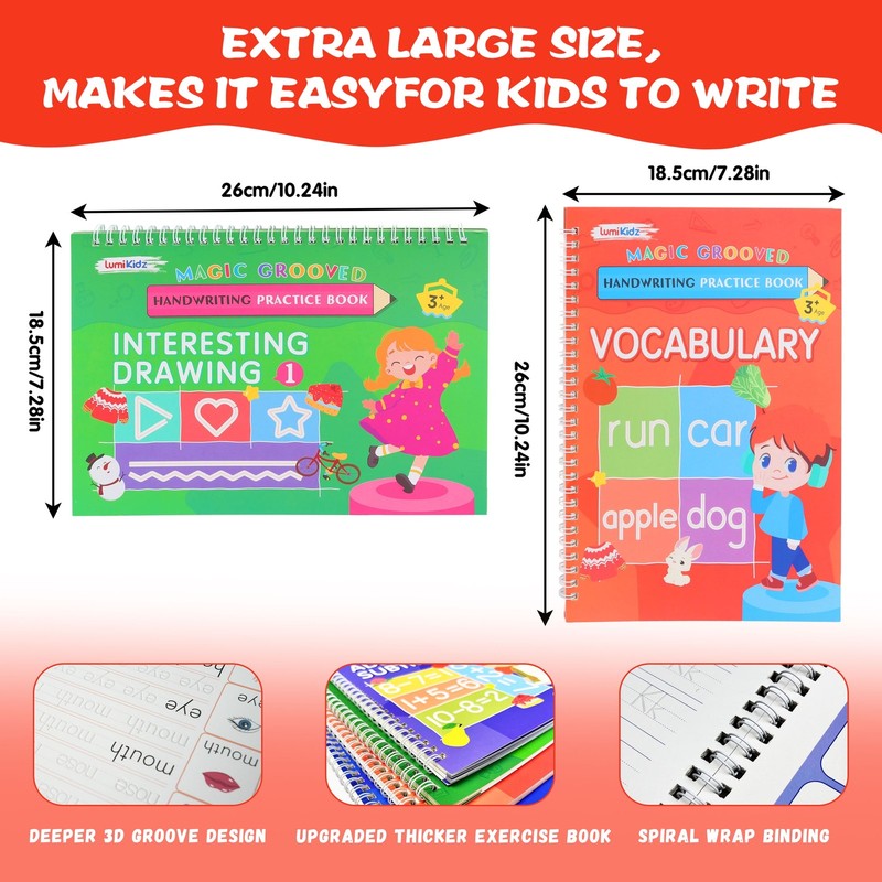 Magic Grooved Writing Practice for Kids Ages 3 8, Reusable Grooved Handwriting W2