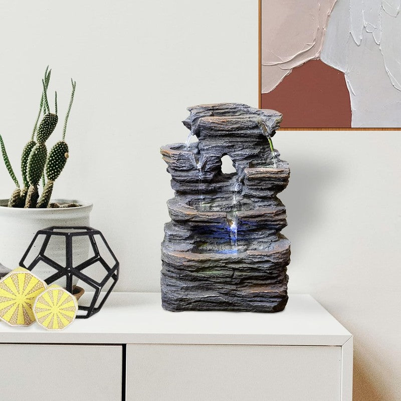 5-Tier Cascading Tabletop Fountain LED Indoor Waterfall Dark Gray Decor6