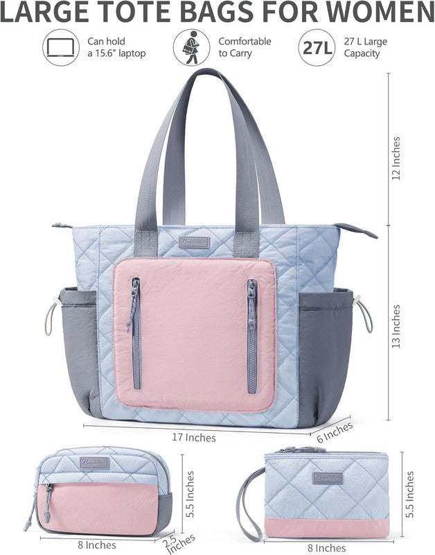Women’s Puffer Tote Bag Lightweight Quilted Shoulder Handbag Work Laptop Gym1