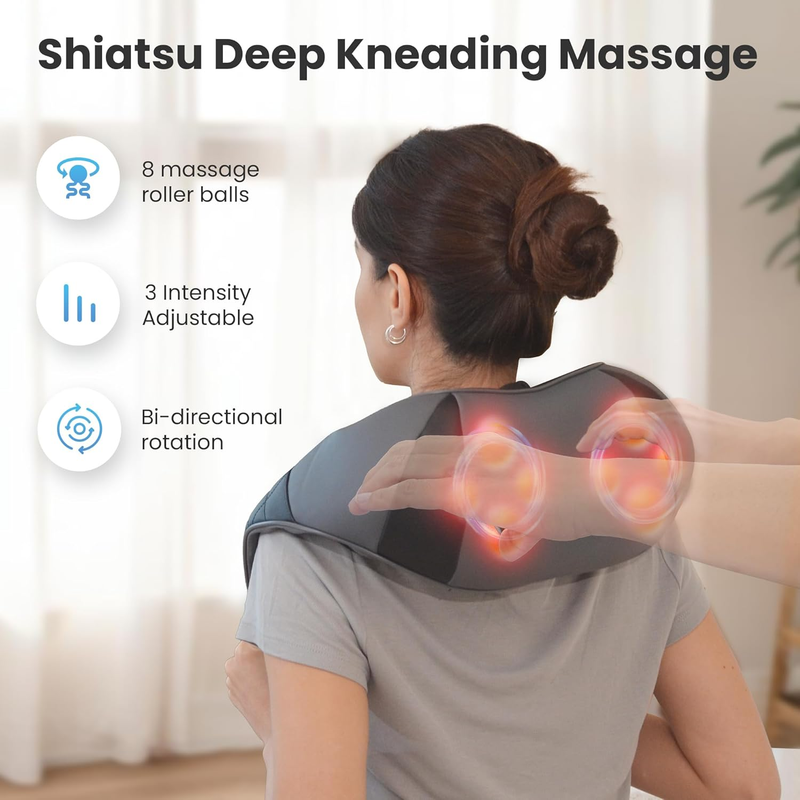 Cordless Neck Massager with Heat, Back Massager for Pain Relief Deep Tissue, 3D 1