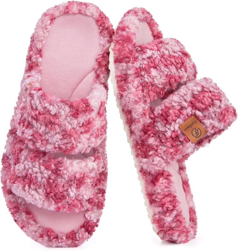 Womens Fuzzy Open Toe Slippers Soft Comfy Memory Foam Indoor House Shoes9