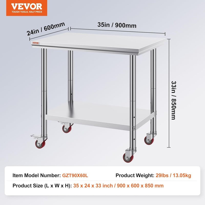 Mophorn 36x24 Stainless Steel Work Table w/ Wheels Heavy Duty Prep Table Silver6