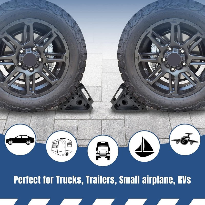 Solid Heavy Duty Rubber Wheel Chocks 4 Packs, Premium Wheel Stopper for Car, Tra3