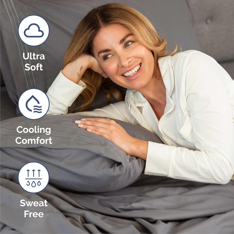 Queen 4 Piece Sheet Set Cooling Hotel Luxury Deep Pocket Dark Grey3
