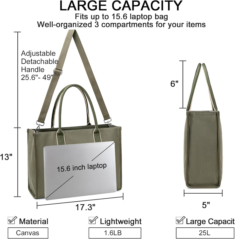 Laptop Tote Bag for Women Work 15.6 Inch Canvas Shoulder Bags Computer Messenger5