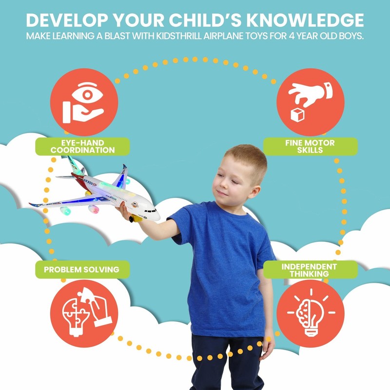Airplane Toys for Kids, Bump and Go Action, Toddler Toy Plane with LED Flashing 4
