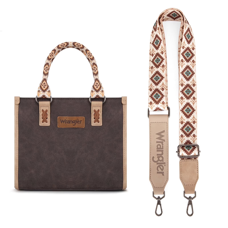 Wrangler Tote Bag Women Western Retro Top Handle Aztec Strap Handbag Coffee8
