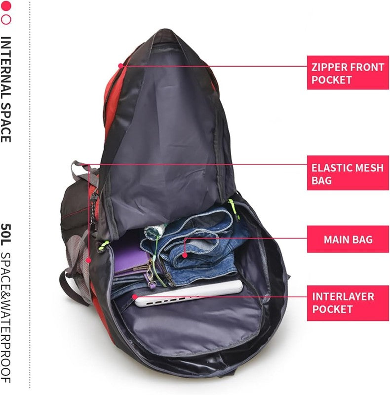 50L Hiking Backpack, Water Resistant Lightweight Outdoor Sport Daypack Travel Ba2