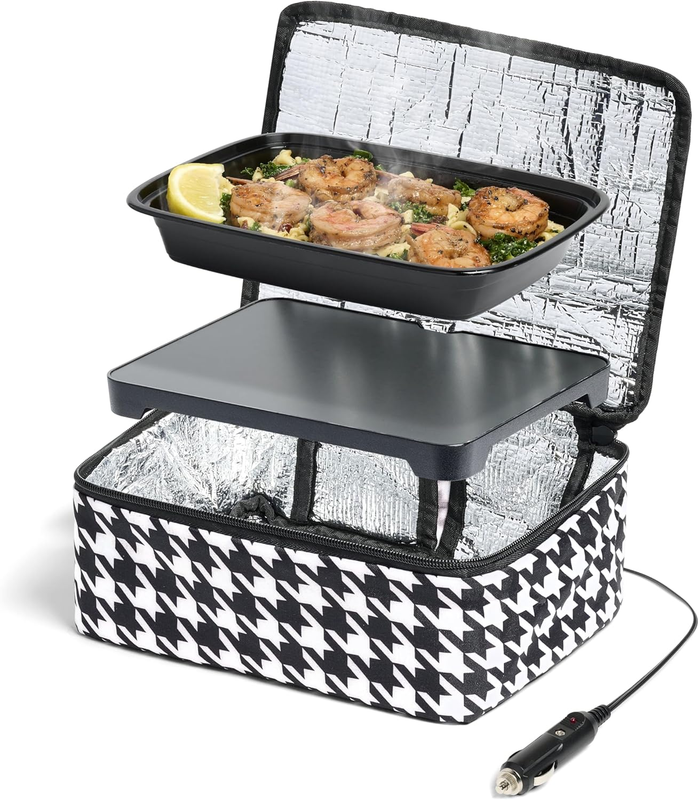 Mini Heated Lunch Box 12V Portable Electric Food Warmer Houndstooth9