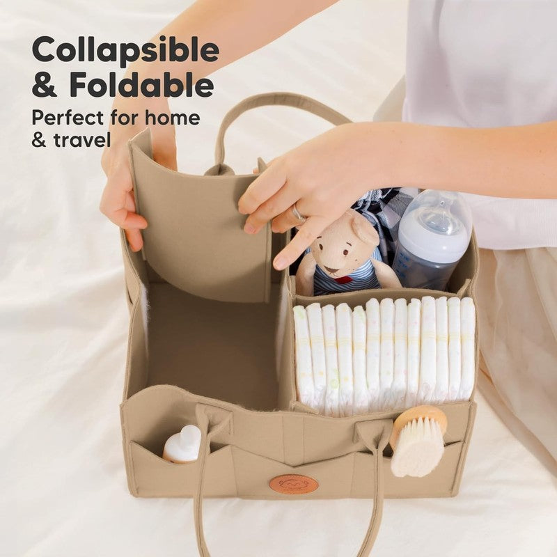 Baby Diaper Caddy Organizer w/ Handle, Portable Nursery & Car Storage Taupe4