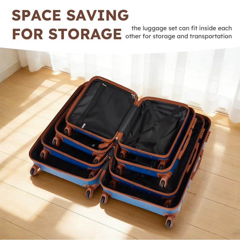 4 Piece Luggage Set Hardside Spinner Suitcase 16 20 24 28 Inch Sky Blue Tan2