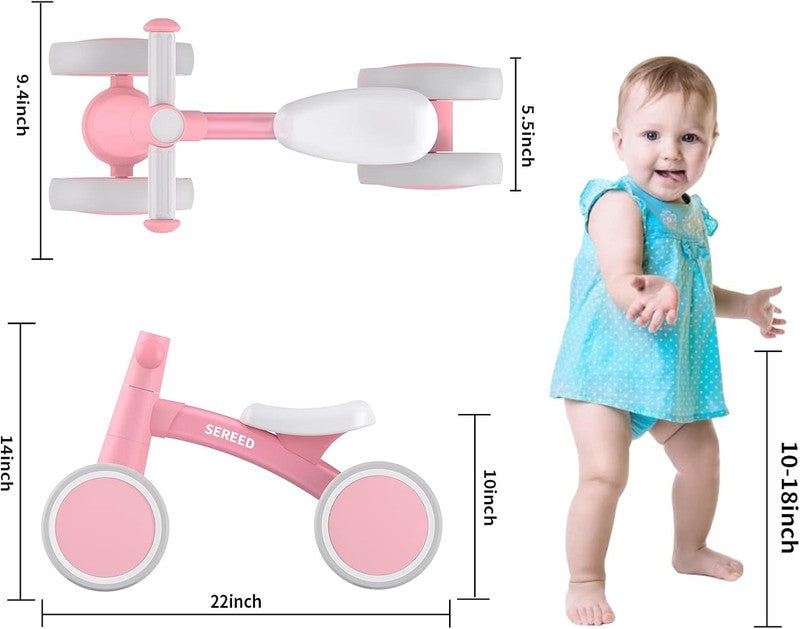 Baby Balance Bike 12 24M, 4 Wheel First Bike for 1 Year Old Birthday Gift Pink1