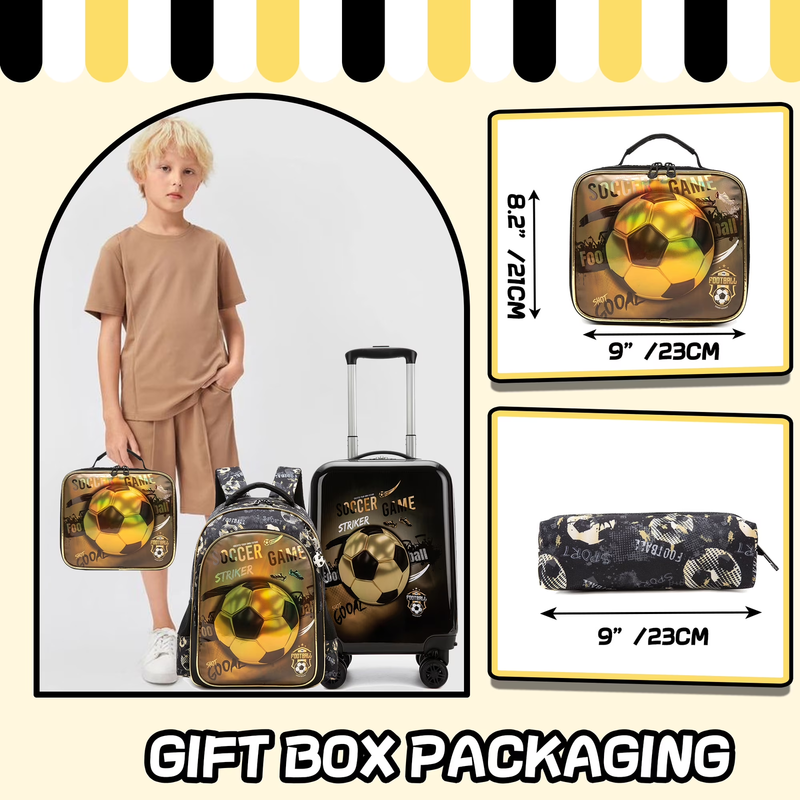 Kids Carry On Luggage Set Boys 5Pc Hardshell Suitcase Backpack Lunch Bag 16"3