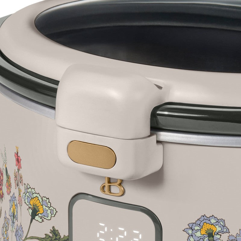 Drew Barrymore 4Qt Digital Slow Cooker Hinged Locking Lid Wildflower Porcini8