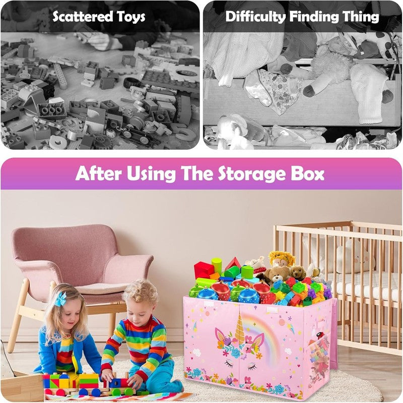 Large Toy Box Collapsible Kids Storage Organizer Bin Chest Pink4