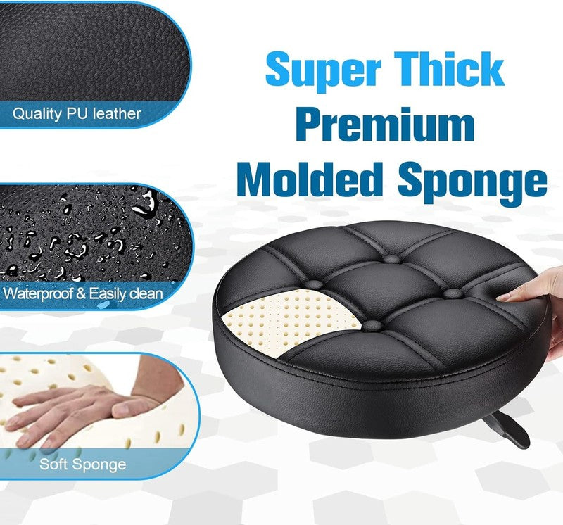 Adjustable Round Rolling Stool with PU Leather Seat and Wheels - Black6