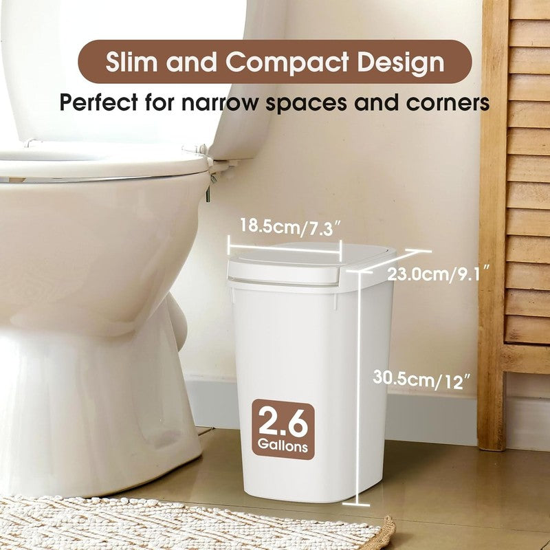 3-Pack 2.6 Gal Bathroom Trash Cans w/ Press Lid, Slim Plastic Waste Bins1