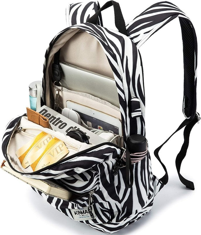 Water Resistant Laptop Backpack USB Port 13 15.6" Travel Outdoor Zebra1