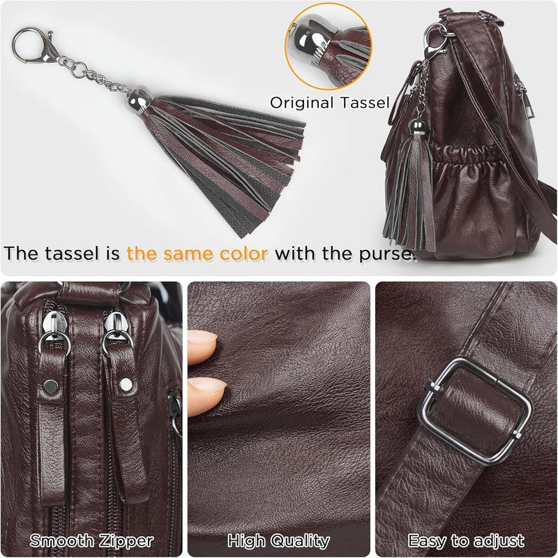 Women Crossbody Bag Tassel PU Leather Shoulder Handbag Purse Pocketbook4