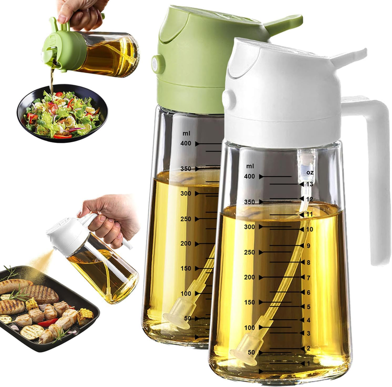 16oz Glass Olive Oil Sprayer 2 in 1 Dispenser Bottle Air Fryer BBQ White Green10