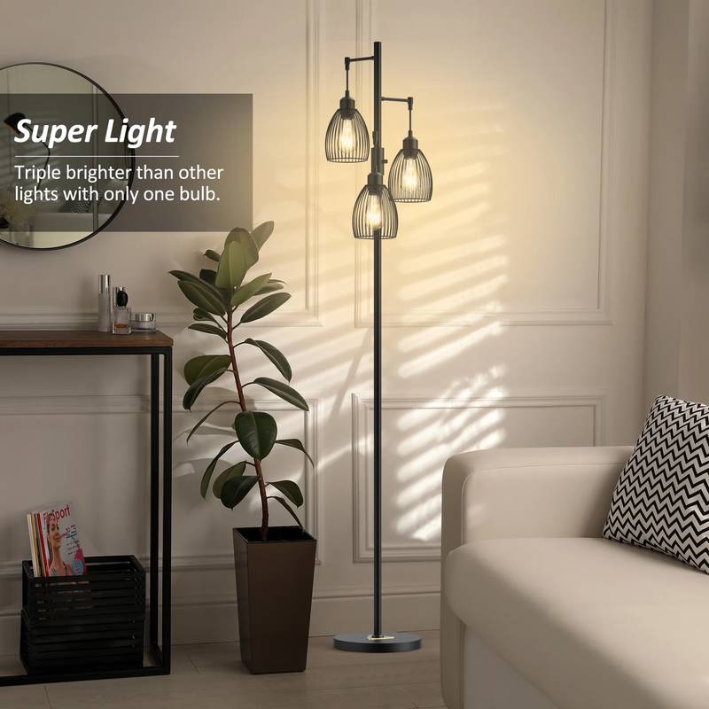 70" Black Dimmable Floor Lamp, Industrial Birdcage Tree Lamp for Living Room4