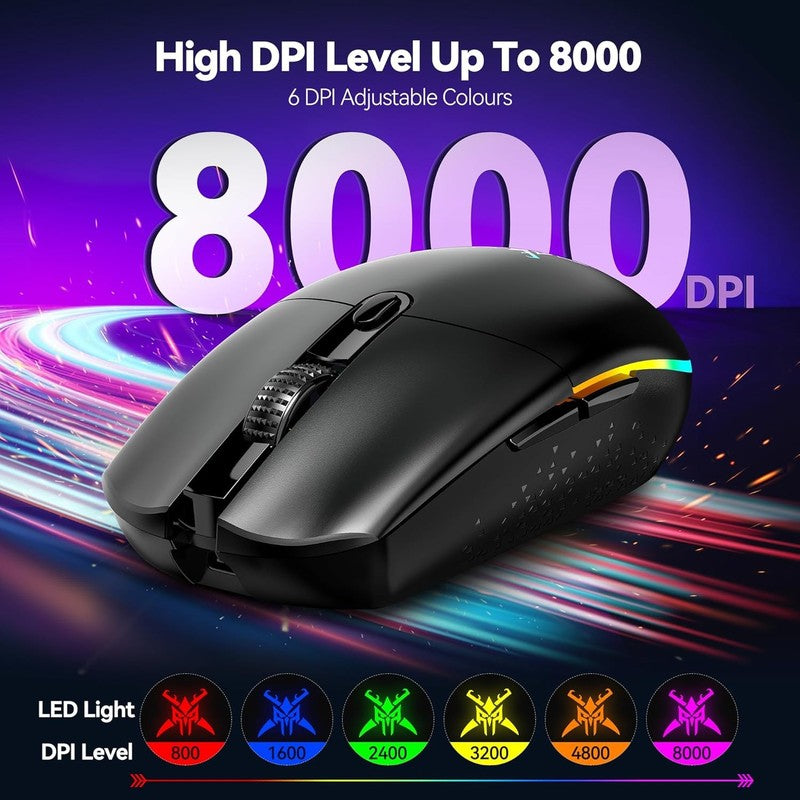 Rechargeable Wireless Gaming Mouse   8000 DPI, RGB, 100Hrs Battery, Dual Connect1
