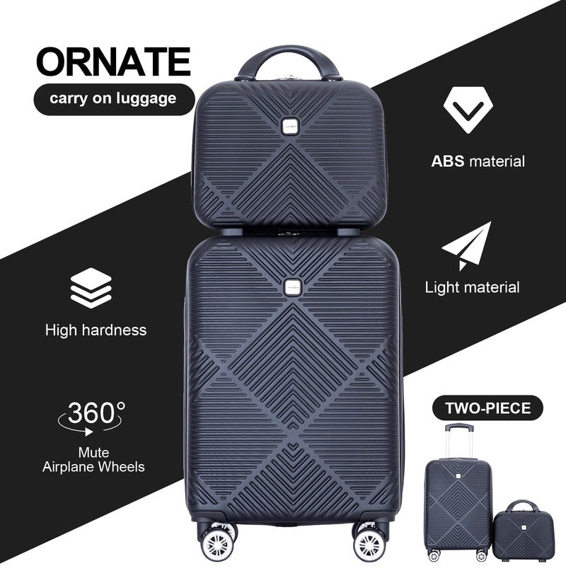 2 Piece Luggage Set Hardside Spinner Wheels Lightweight Carry On Suitcase Black1