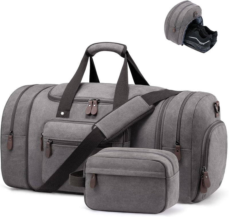 Canvas Travel Duffle Bag Graphite Grey Carry On w/ Shoe Compartment Toiletry0