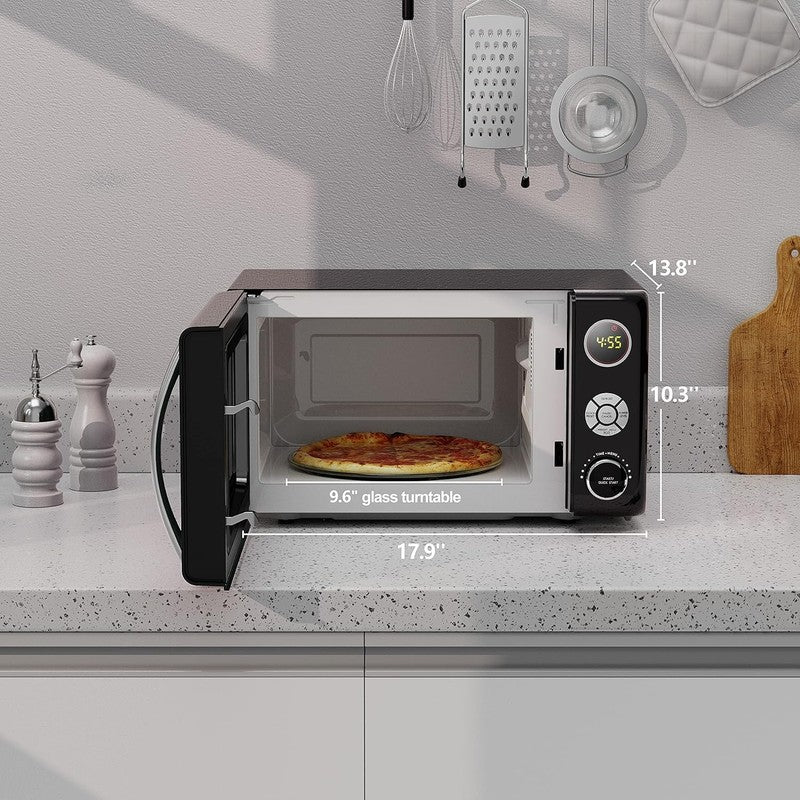 0.7 Cu Ft Retro Microwave Oven LED Pull Handle Child Lock Black5
