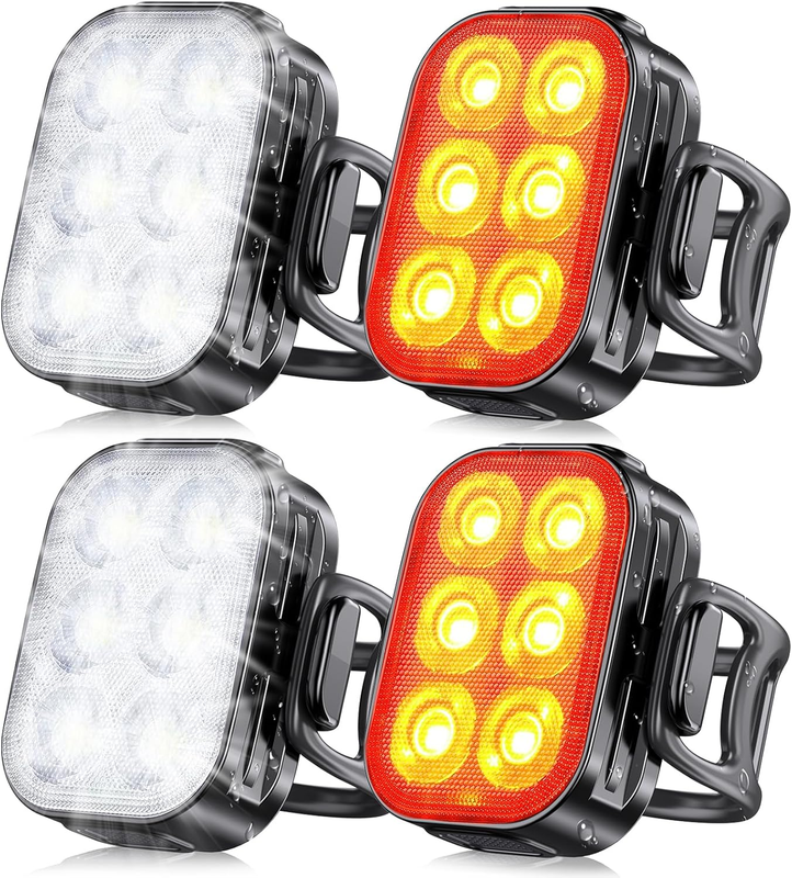 USB Rechargeable Bike Lights Front & Rear IP65 Waterproof 4+6 Modes 2 Set9