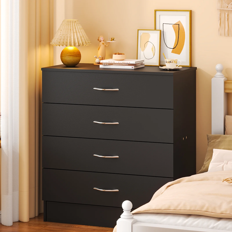 Black Chest of Drawers Dresser Wood Organizer Cabinet, 4 Drawer Nightstand Side6