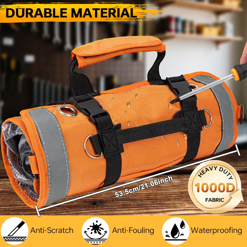 18Pc Home Tool Set DIY Kit Hammer Pliers Wrenches Roll Up Tool Bag Orange8
