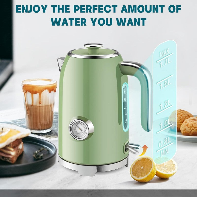 Electric Kettle 57Oz 1500W Stainless Steel Fast Boil w/ Thermometer Green5
