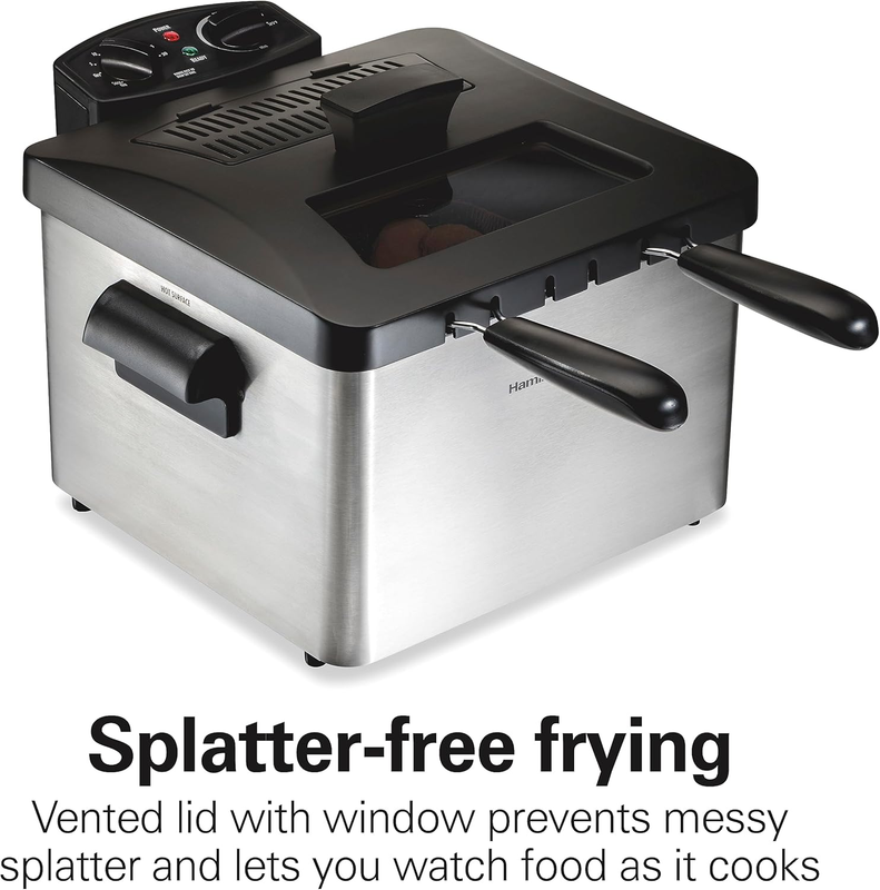 Electric Deep Fryer with 3 Baskets and Lid, 4.5 Liters / 19 Cups Oil Capacity, T2