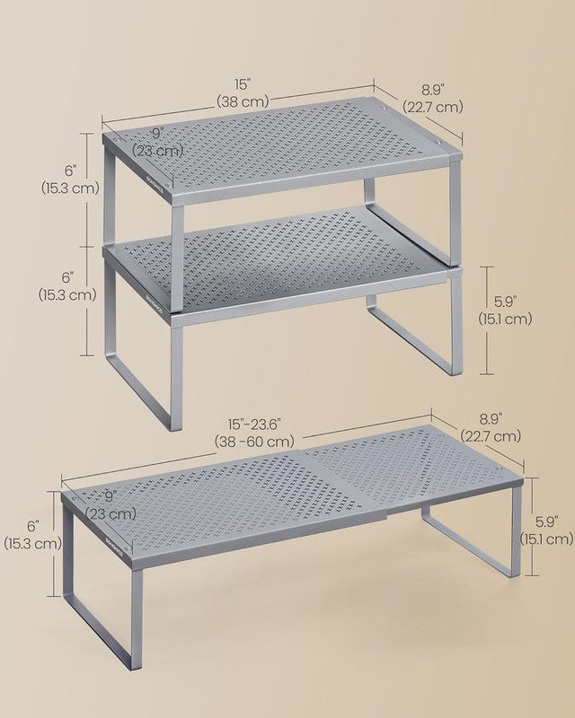 Spice Racks 2 Pack Expandable Kitchen Countertop Shelves Small Organizers Silver5