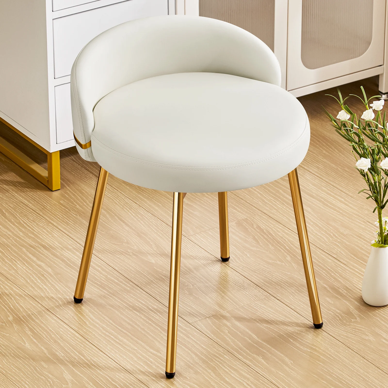 Modern Vanity Makeup Chair White Faux Leather Small Accent Stool0