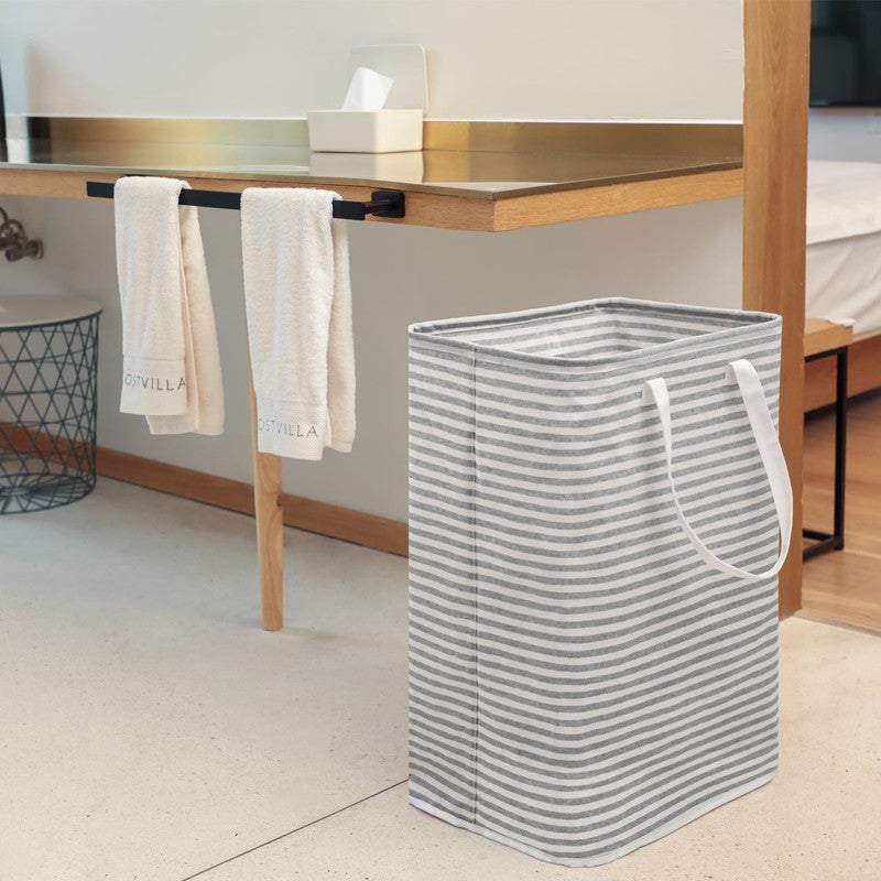 80L Freestanding Laundry Hamper w/ Handle, Collapsible Cotton Basket – Grey2