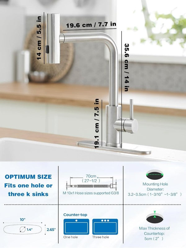 Kitchen Faucet Pull Down Sprayer Waterfall 3 Function Stainless Steel Handle5