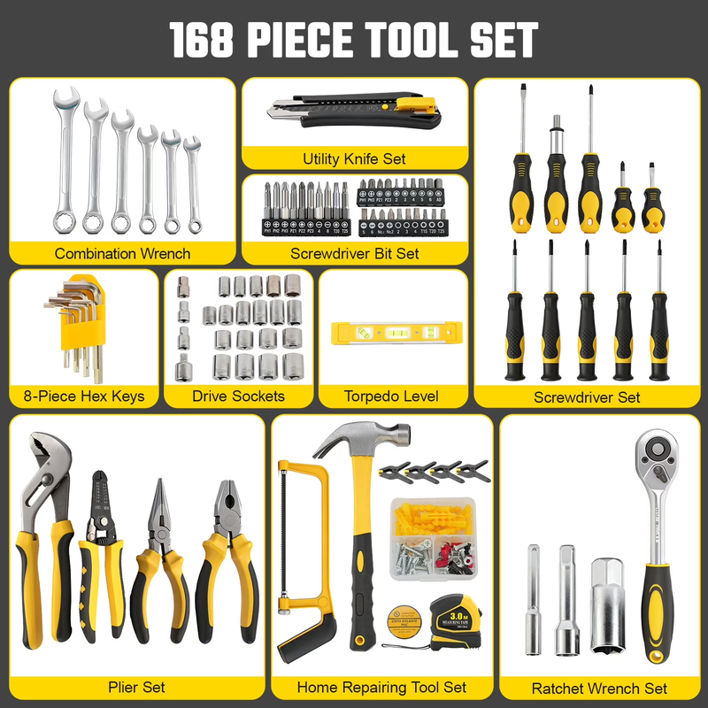 168pc Household Tool Set Mechanic Socket Auto Repair Kit w/ Storage Case8